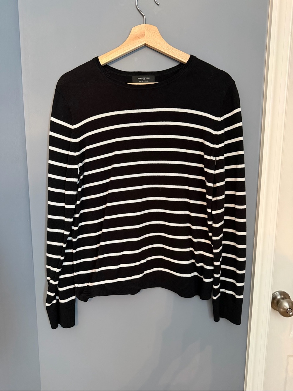 Banana Republic Black and White Striped Crewneck Sweater